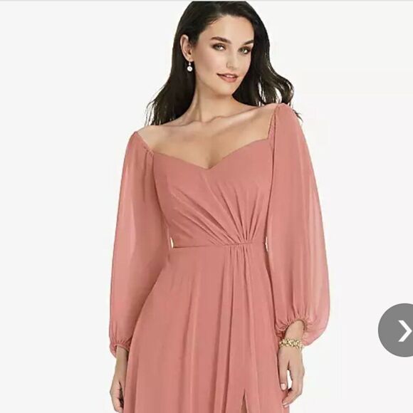 Dessy Collection Convertible Neck Long Sleeve Chiffon Gown Dessert Rose … - Picture 3 of 11